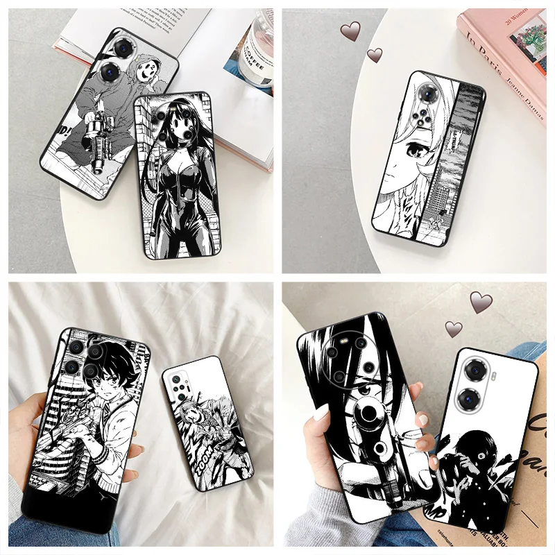 Silicone Black Phone Case for Honor x8b Magic5 x9 x7 b x6 x8 a 90 70 8x Anime High Rise Invasion Pixel 6a 7a 8a 7 6 8 Pro Cover