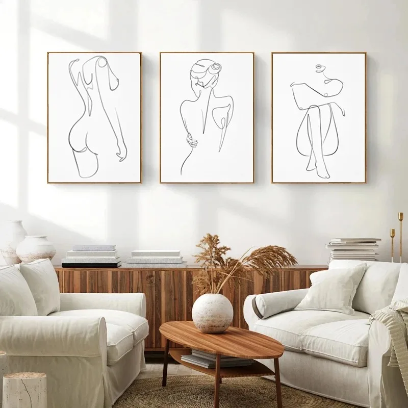 Scandinavian Minimalist Wall Art Woman Single Line Painting Abstract Canvas Poster Prints Home Bedroom Living Room Decor