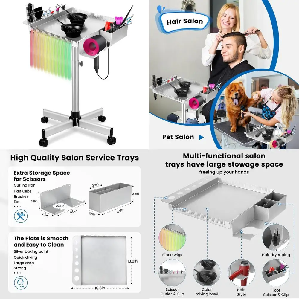 

Передвижной столик для парикмахера с отсеками для хранения и подставкой для разделителя волос для использования в салонах и спа-центрах