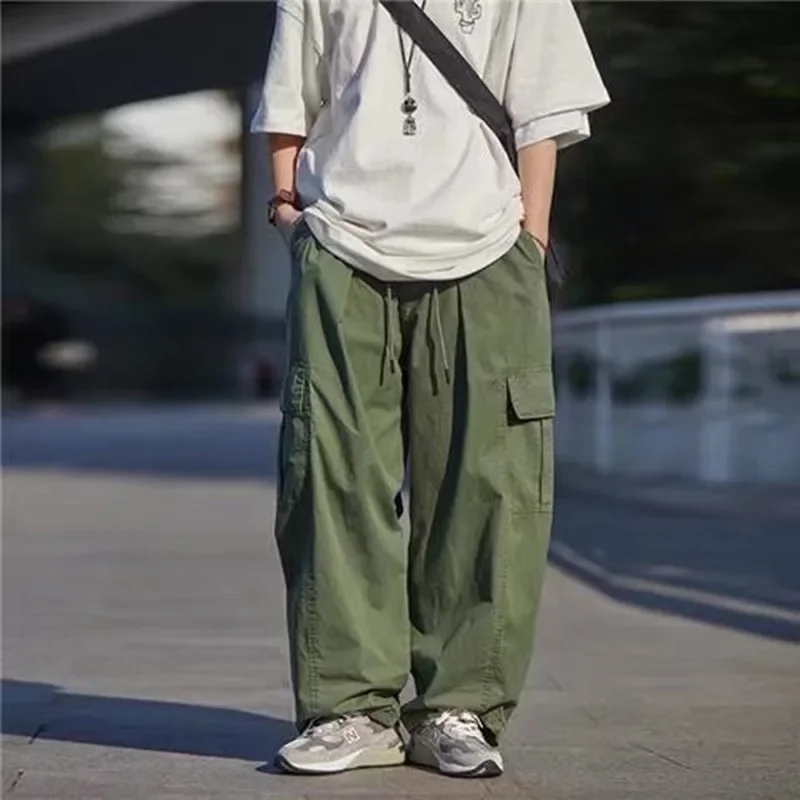 

Men Spring and Autumn Wide Leg Straight Leg Multi-pocket Pants Loose Fashion Brand Plankton Shuai Ins Day Casual Cargo Pants