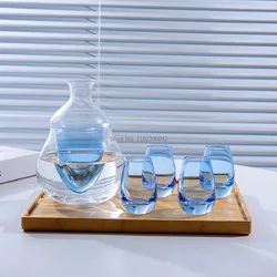 Blue Creative Japanese Sake Jug Set Peacock Blue Wine Glasses Crystal Sake Pot Cup Set Flagon Liquor Glass Dispenser