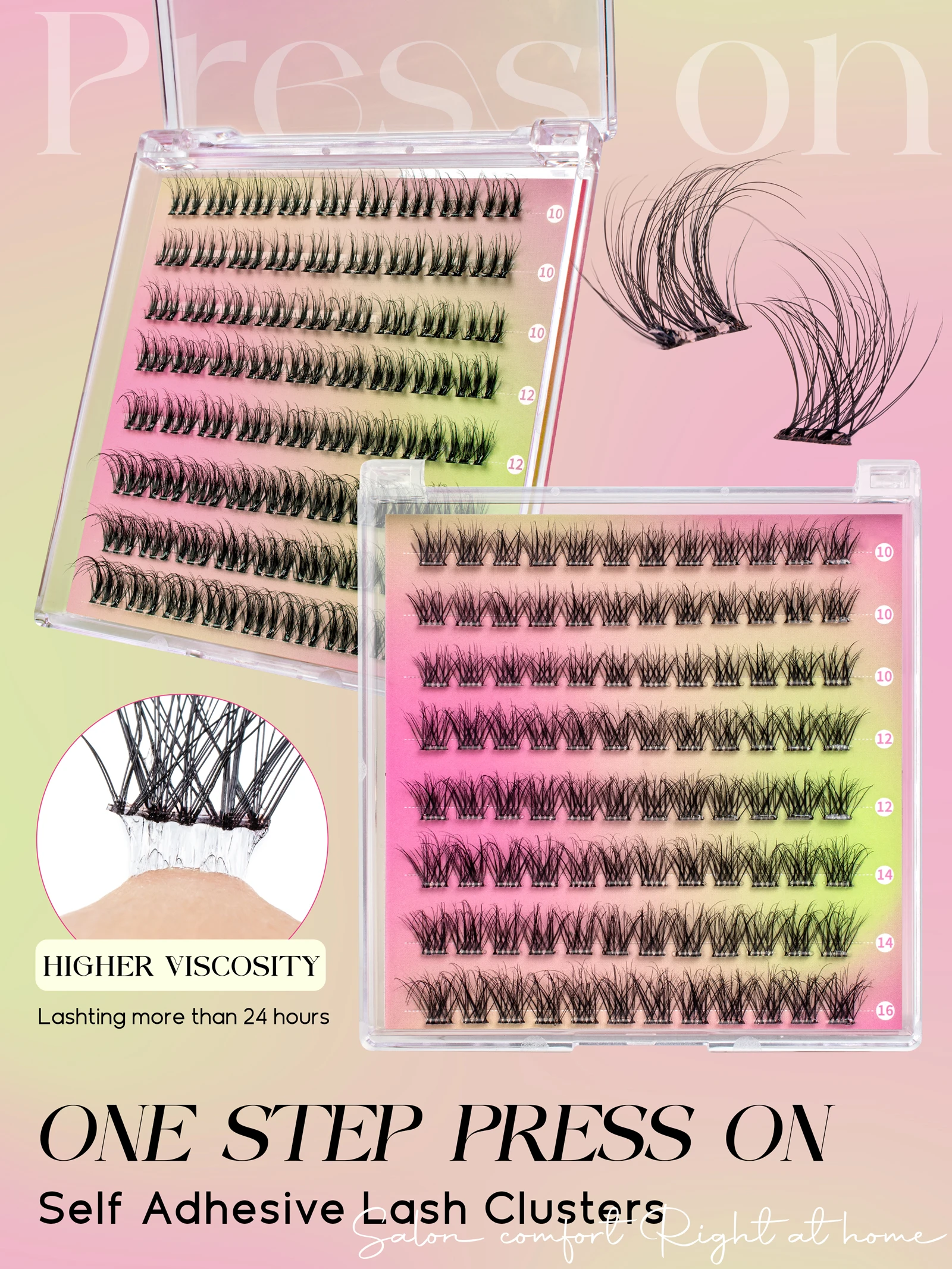 VYRILA Selbstklebende Cluster-Wimpern, kleberfrei, DIY, individuelle Wimpernverlängerung, natürliche weiche Wimpern, kein Kleber erforderlich, segmentierte Wimpern