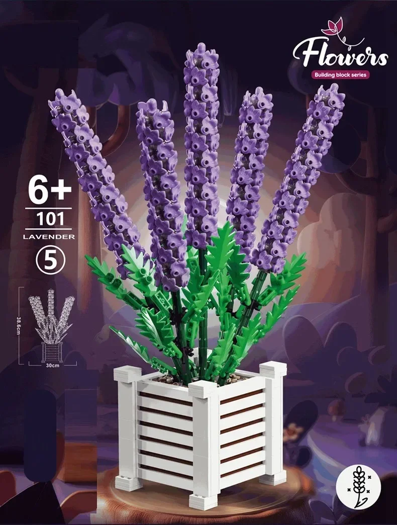 101-5 lavender City Creativity Bouquet Flower Rolfe Bonsai Potted Plant Home Decoration Building Blocks Bricks Kids Toys