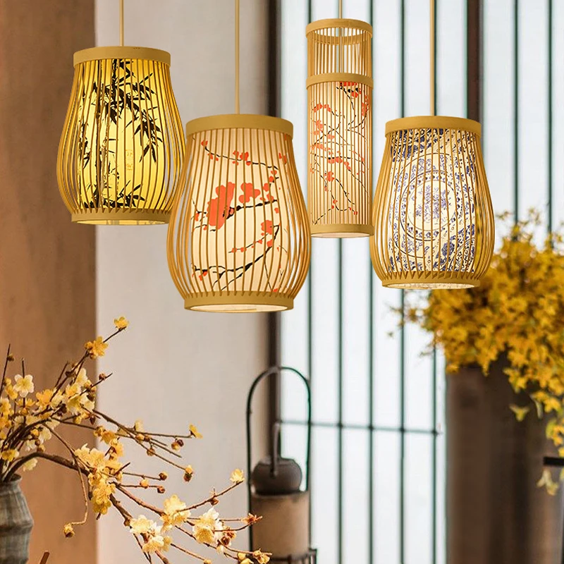 Chinese Style Lamp Covers Handmade Weave Bamboo Lampshade Pendant Light Shades Restaurant Dinning Room Chandeliers Home Decor