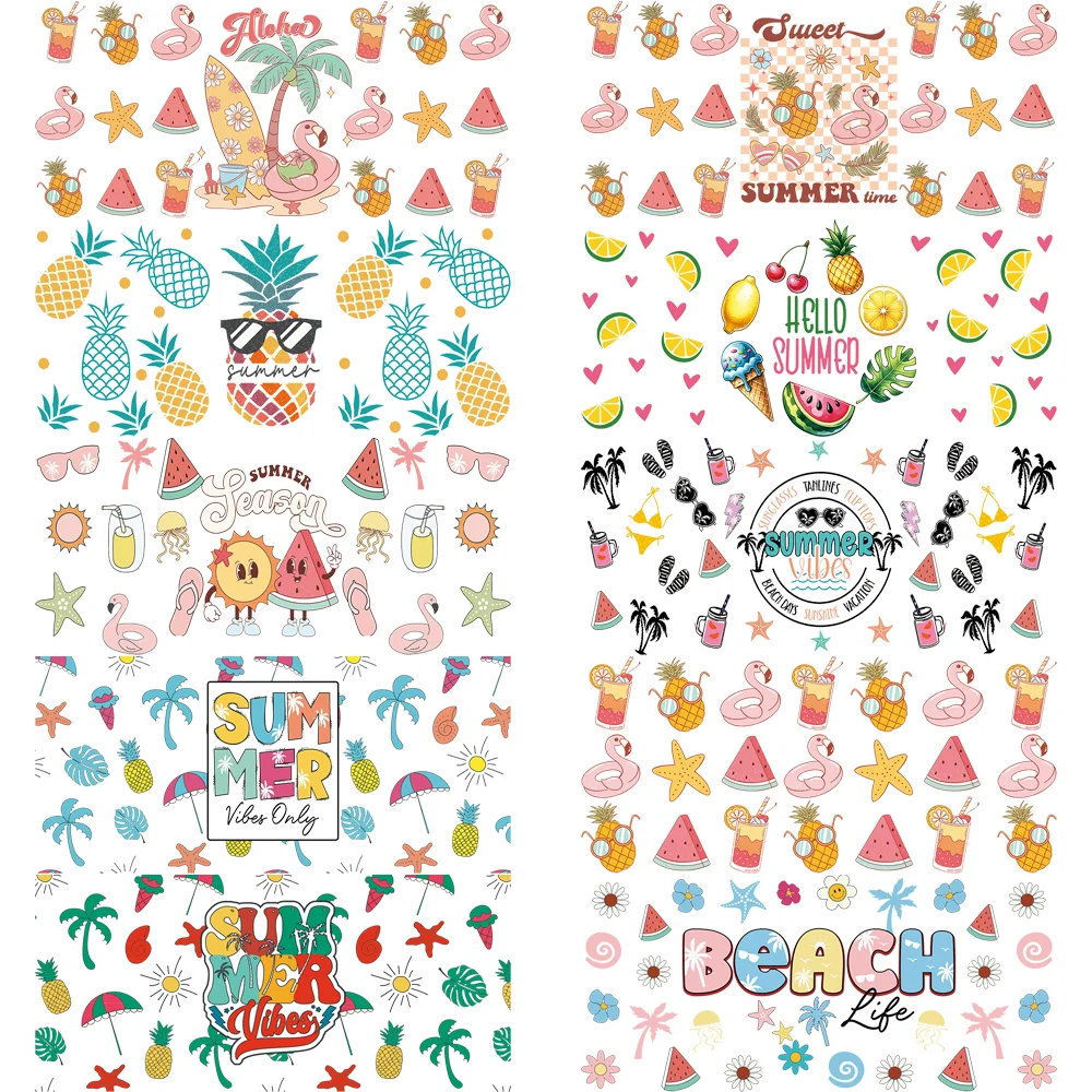 Summer Beach Themed Waterproof UV DTF Cup Wrap for 16oz Libbey Glasses Aloha Summer Vibe Sticker DIY Craft Gift 3D Sticker