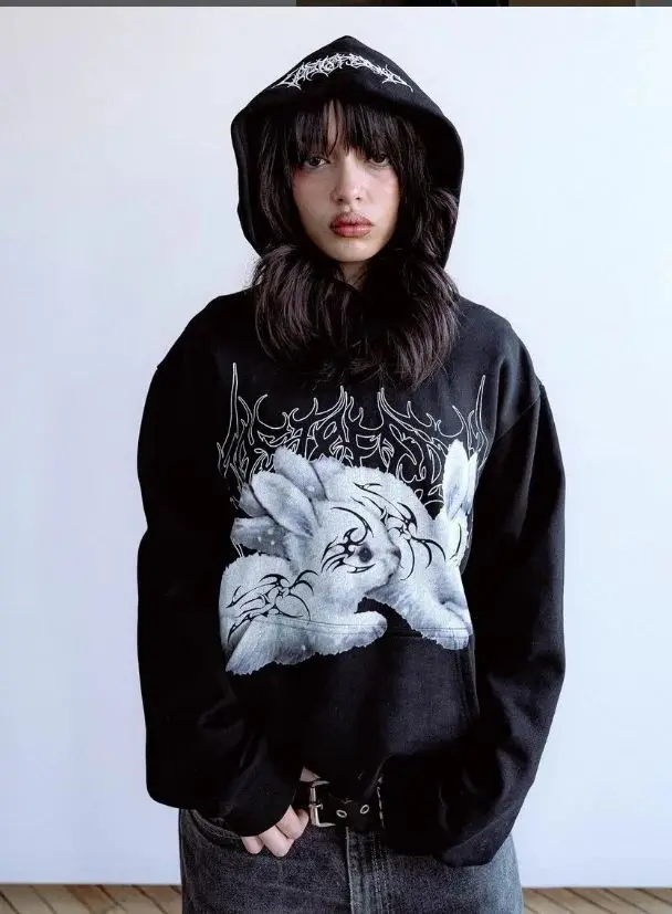 

Fashionable American cartoon casual hooded sweatshirt street aesthetic clothing plus size daily outdoor sports couple tops