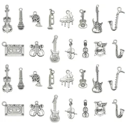 15pcs Mixed Musical Instrument Theme Guitar Piano Violin Charms Antique Silver Color Pendants For DIY Bracelets Jewelry Making