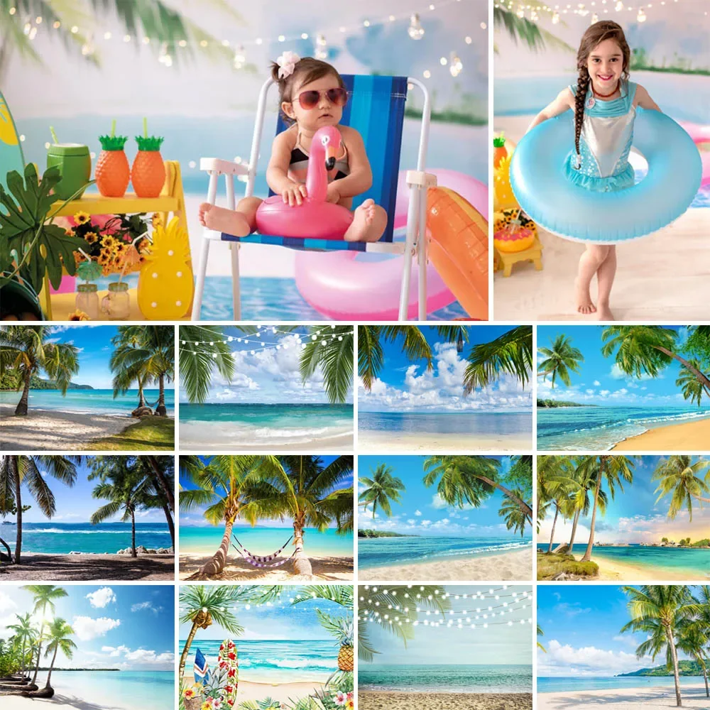 

Mocsicka Tropical Beach Photo Backdrop Summer Photography Background Sunset Ocean Seaside Wave Sand Holiday Photobooth