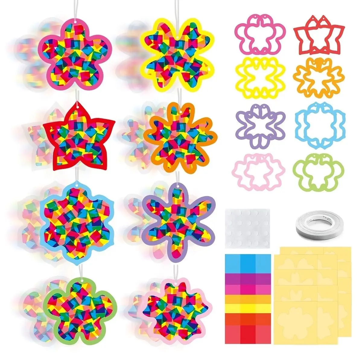 Kit de Manualidades Atrapasoles para Artistas, Adorno Colgante de Papel para Pascua, Arte de Vidrio Teñido para Ventanas, Manualidades para Fiestas Familiares
