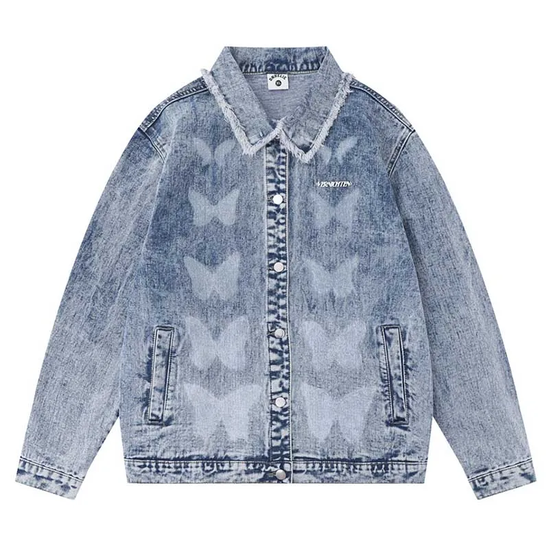 Butterfly Printed Jeans Patchwork Denim Jackets Men Hip Hop Harakuju Outwear Coats Hi Street