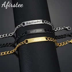 Personalized Stainless Steel Engrave Name Bracelet Custom Nameplate Date DIY Bracelets For Men Boy Jewelry Birthday Gift