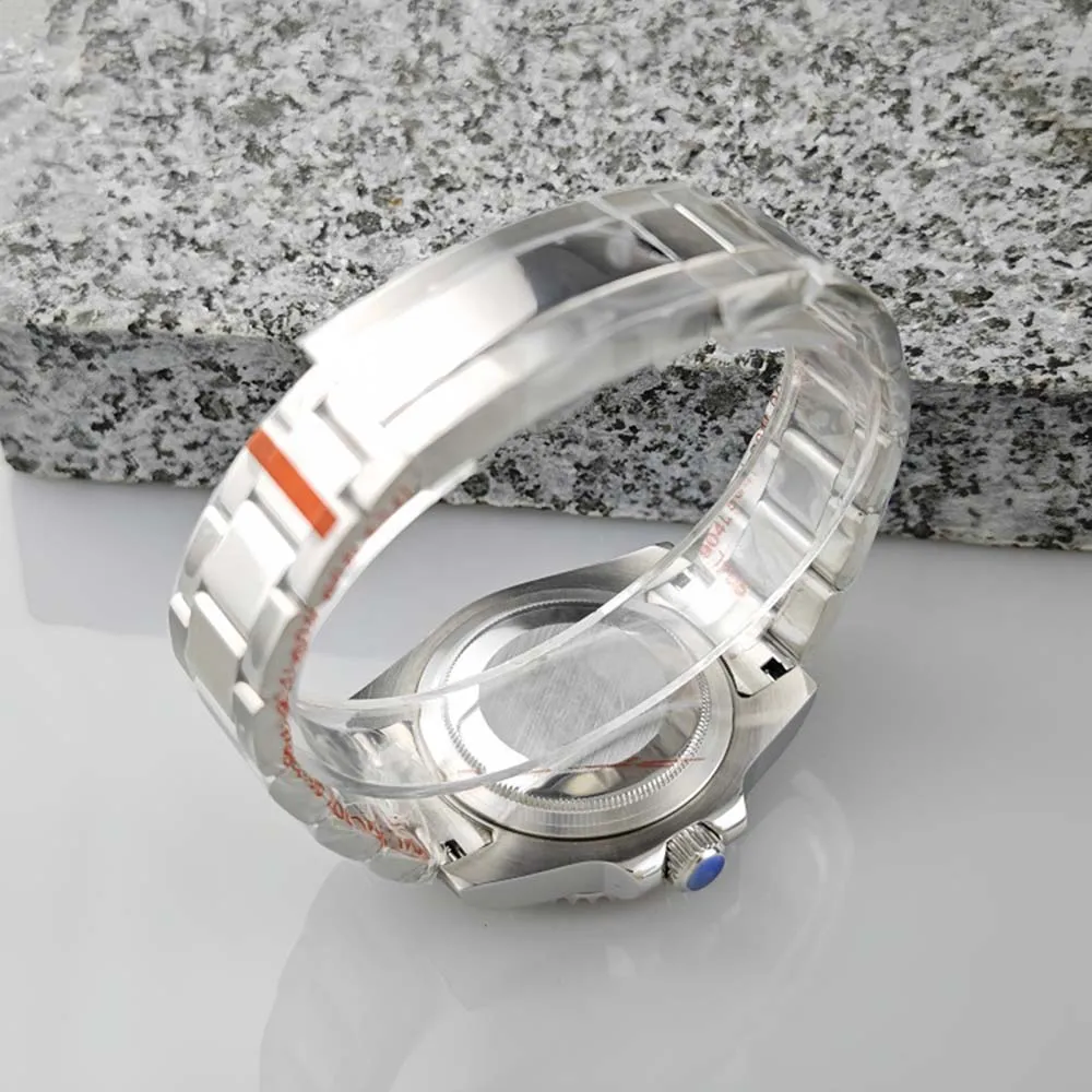 For NH35 Case Flat Sapphire Glass Diamond Bezel Solid Bottom Shell 40.4mm Watch Case Strap for NH34 NH36 Movement