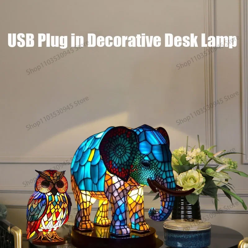 

2024 New Stained Resin Magical Animal Night Light Resin Stained Glass Bedside USB Light Home Creative Ornament Supplies