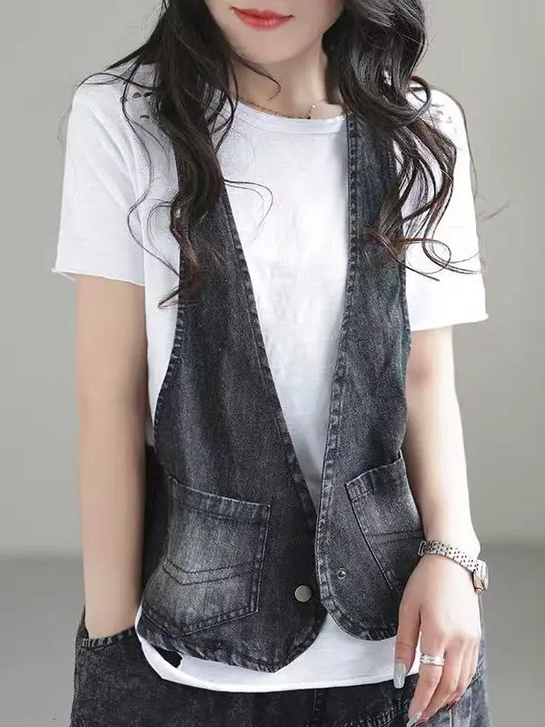 Gilet en jean pour femmes, ample, décontracté, rétro, mode, polyvalent, vêtements d'extérieur, ort Sve, bouton ket, doublé en coton, nouvelle collection printemps été