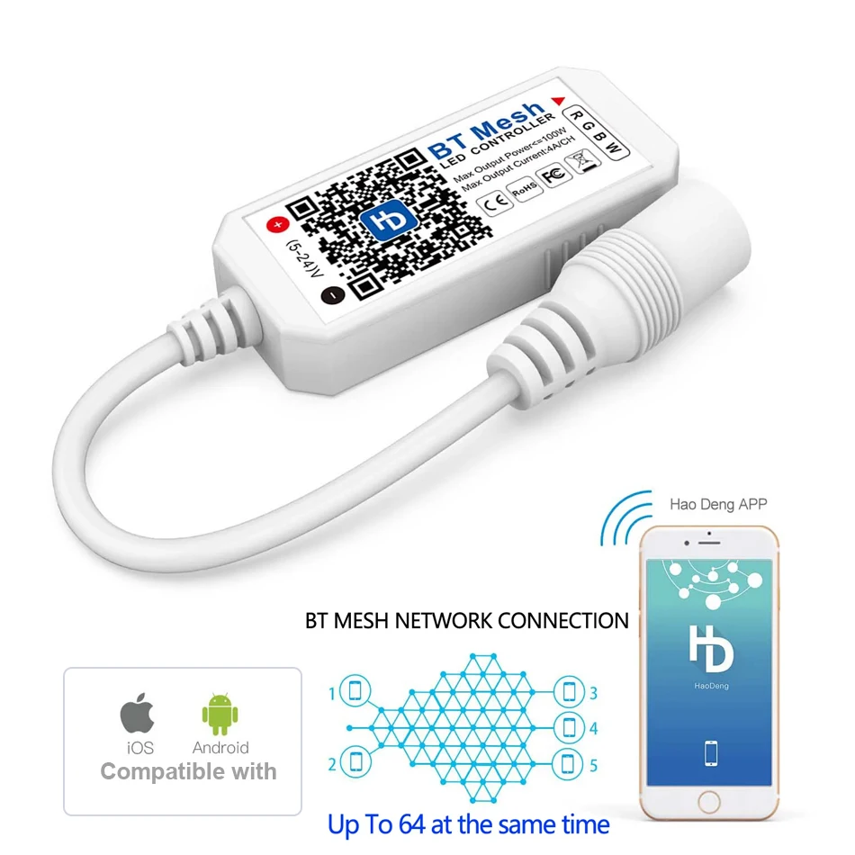 Led Controller DIM RGB RGBW LED Dimmer Controller DC5V 12V 24V HaoDeng APP Bluetooth-compatible  For 5050 2835 5630 LED tape