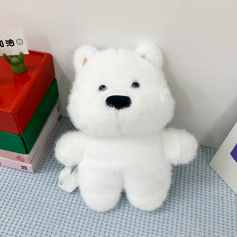 Nouveau dessin animé doux ours blanc en peluche poupée sac à bandoulière léger banlieue polyvalent en peluche chiot en peluche sac à dos