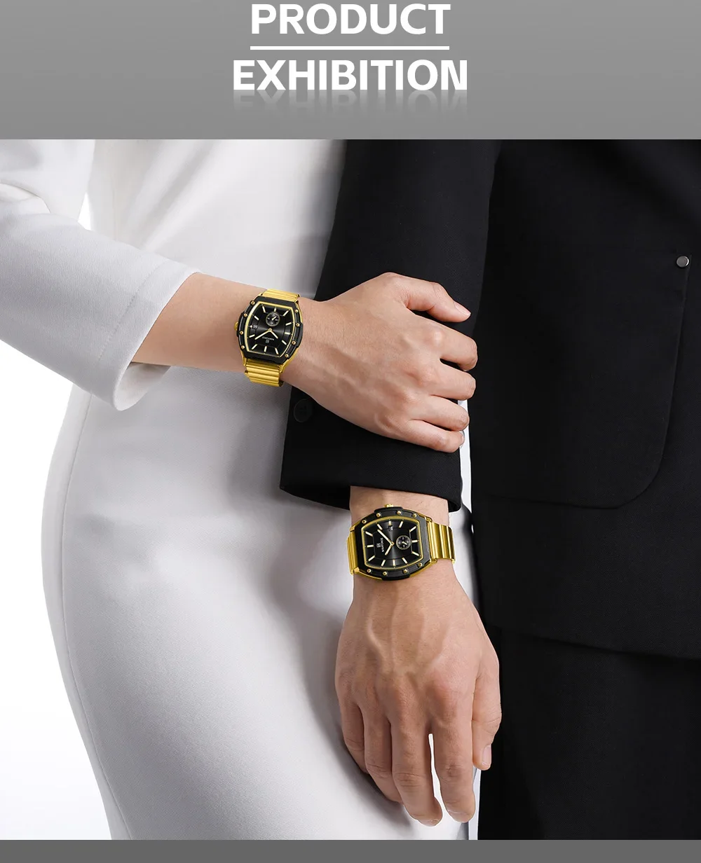 NAVIFORCENF NF8068 Night Light Waterproof Quartz Watches Lovers Casual Original Classic Stainless Steel Strap Couple Clock