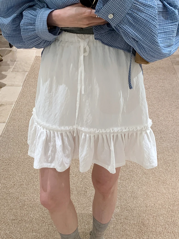 

Корейская короткая юбка BRIVIN с милым бантом, женская универсальная юбка с высокой талией, белого цвета, весна-осень, новинка