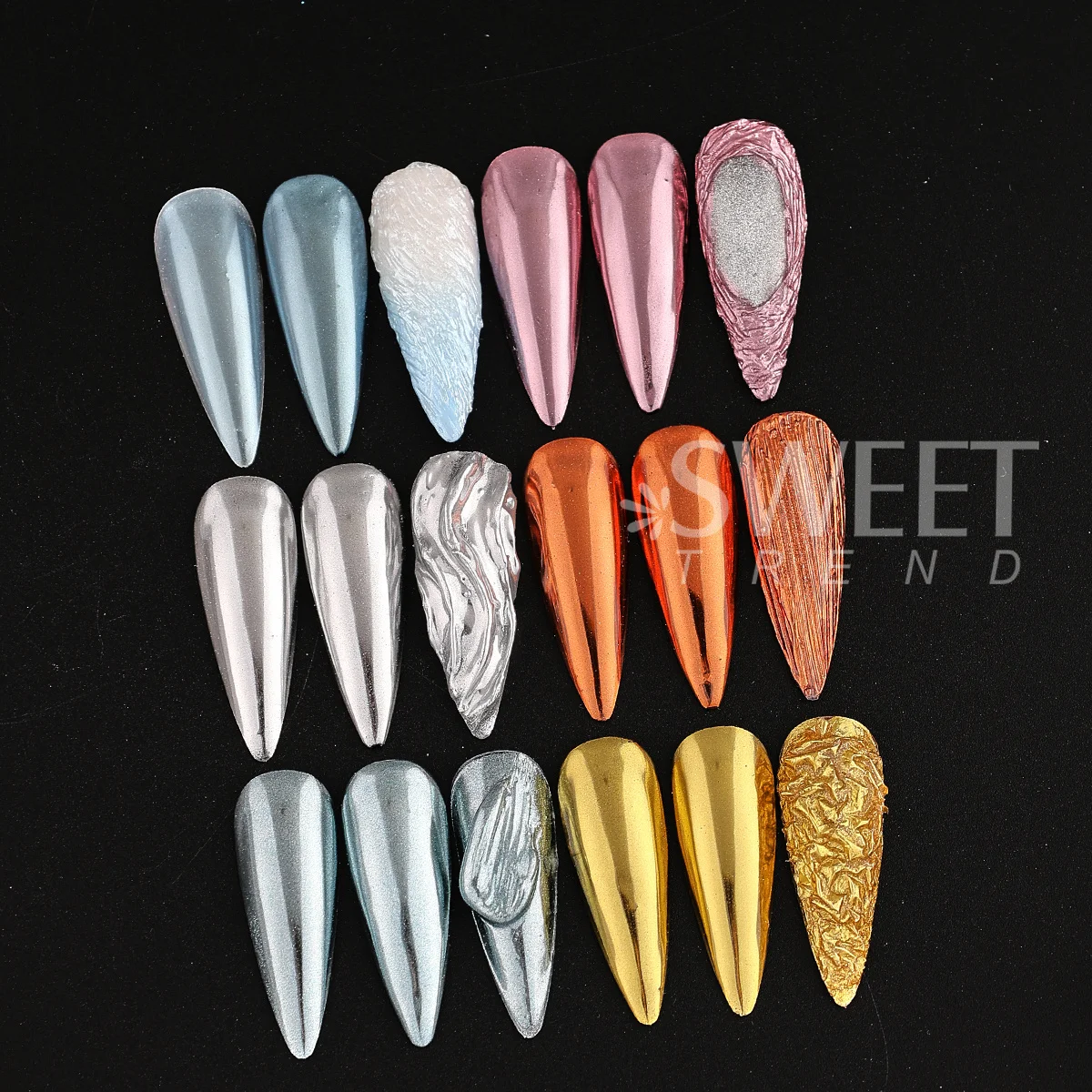 6 pçs ouro prata metálico prego espelho em pó y2k metal azul glitter jóias verão aurora cromo poeira decoração manicure flash