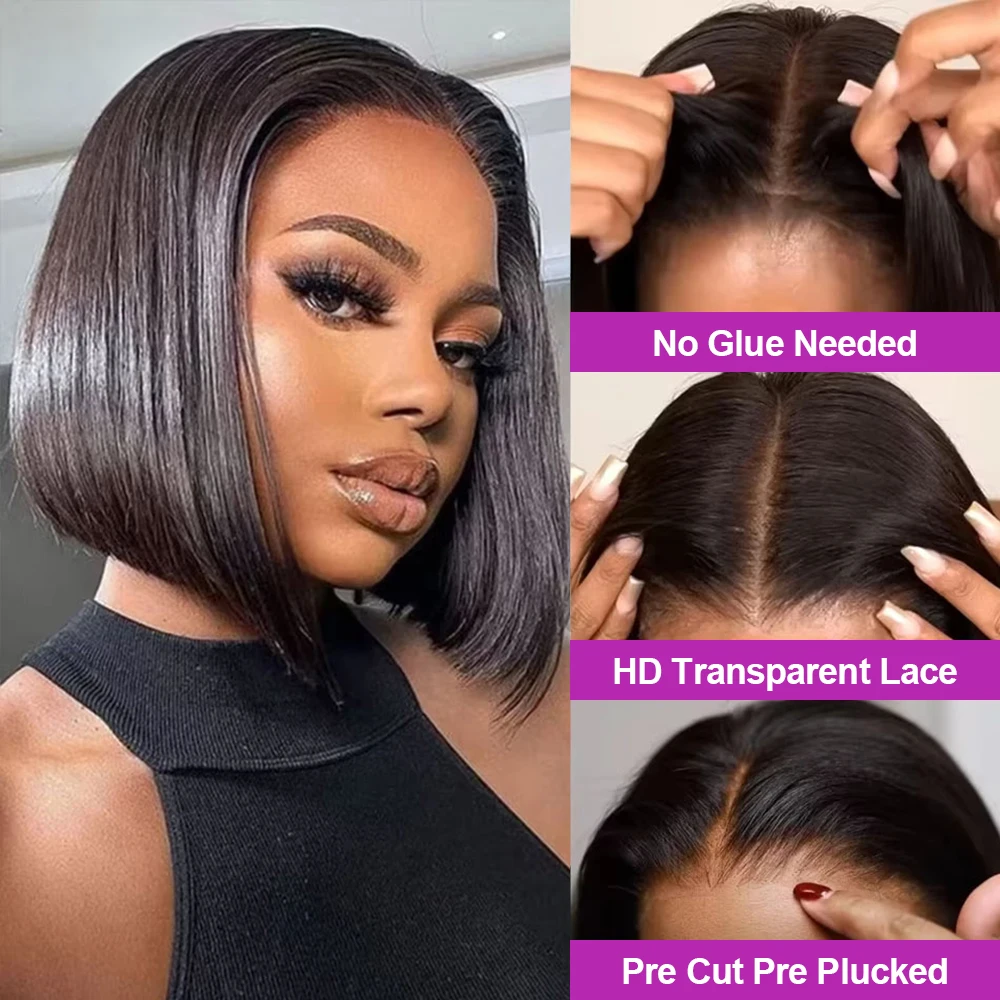 Bone Straight Short Bob Wigs 13x4 13x6 Lace Frontal Human Hair Wigs HD Transparent Lace Glueless Wig Ready to Wear For Women image 2