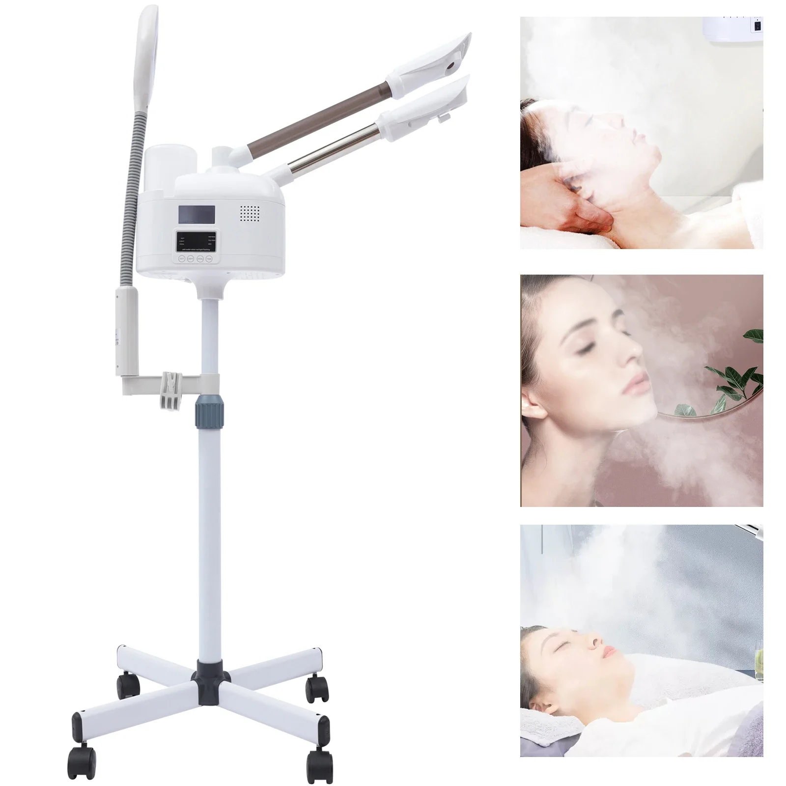 Professional 3 in 1 Facial Steamer Beautician Steamer Deep Cleaning w/Hot and Cold Nozzle LED Magnifying Lamp  Salon Spa