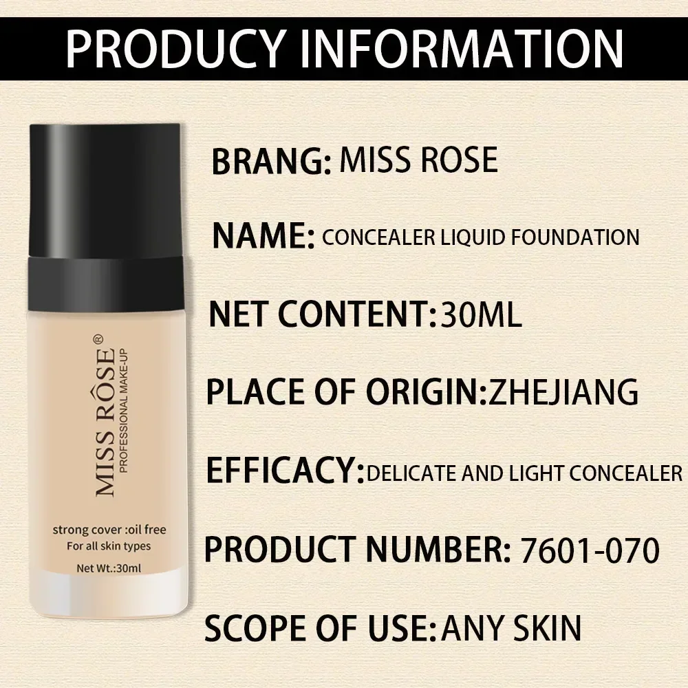 Miss Rose Face Beauty Makeup Natural Repair Lasting Sweatproof Clear Moisturizing Dark Eye Circles Covering Concealer Foundation