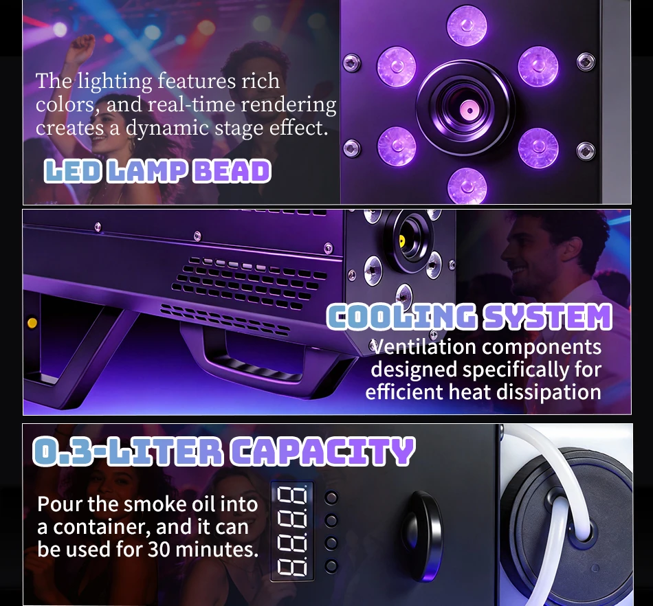 aicpose 1500W LED RGB Handgehaltene Rauchpistole Bühnen-Spezialeffektgerät für DJ Disco Party Hochzeit Tragbarer Rauchwerfer – Detail 2