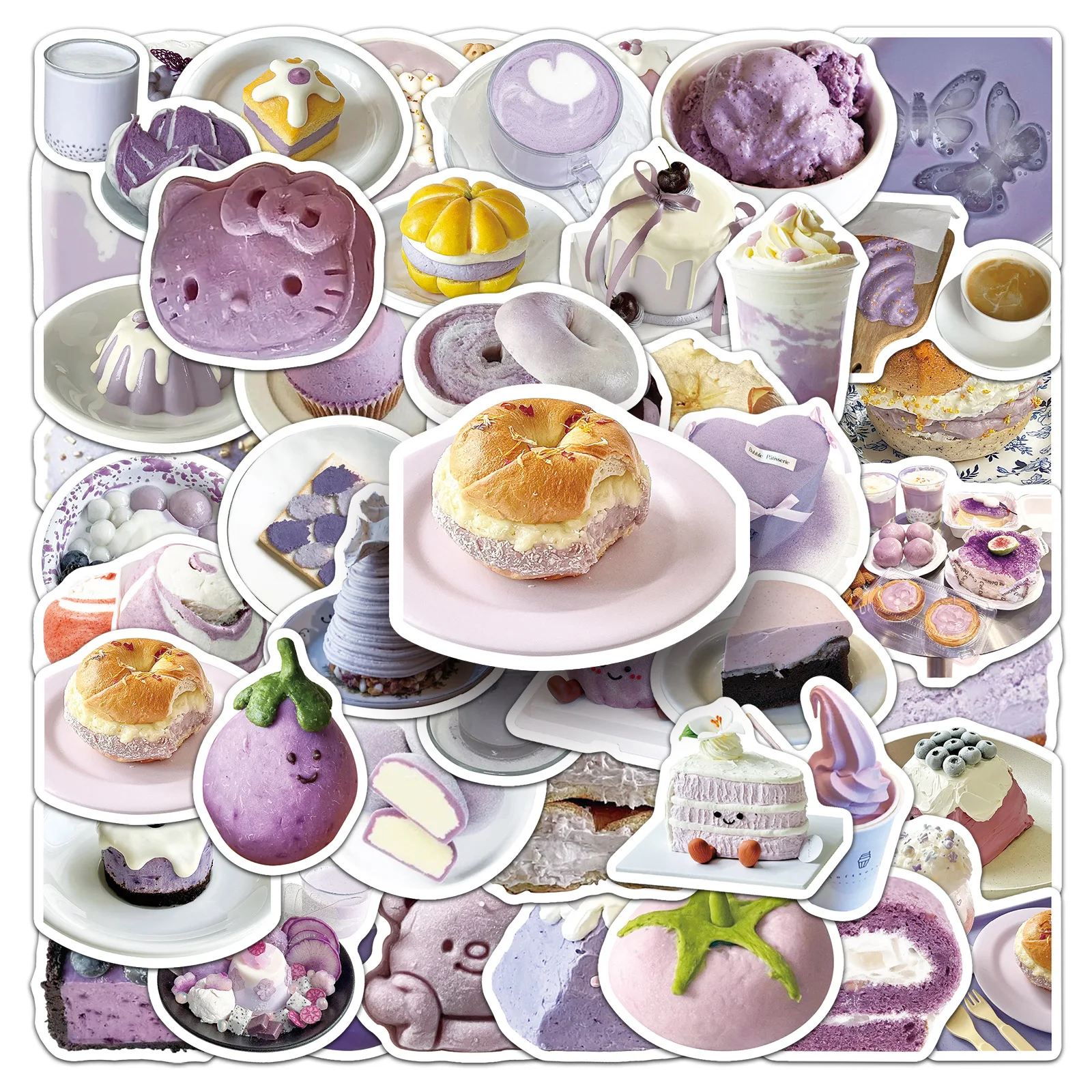 

10/50PCS Taro Paste Dessert Graffiti Stickers Cake Delicacies Cartoon Decal Luggage Phone Guitar Skateboard Waterproof Sticker