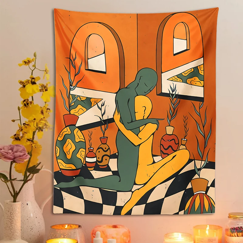 Psychedelische Body Art Tapestry Wall Opknoping Omhelzing Lijnen Wandtapijten Illustratie Bohemian Decor Woonkamer Slaapkamer Muur Decor