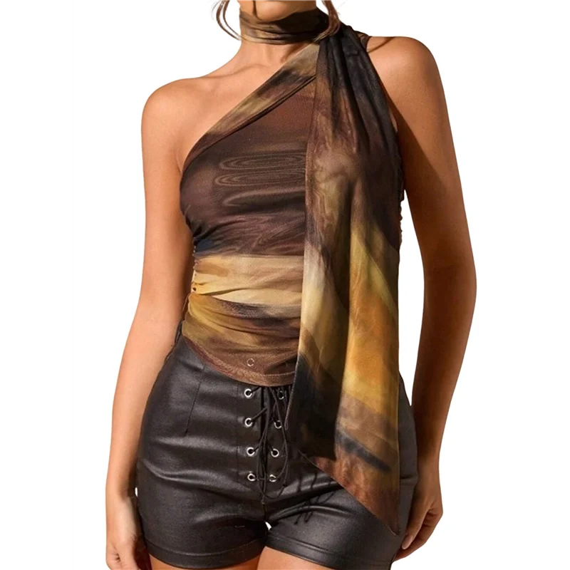 

FBIL-Women's Leopard Print Tube Top Cheetah Print Top Ruched Strapless Mesh Halter Tops