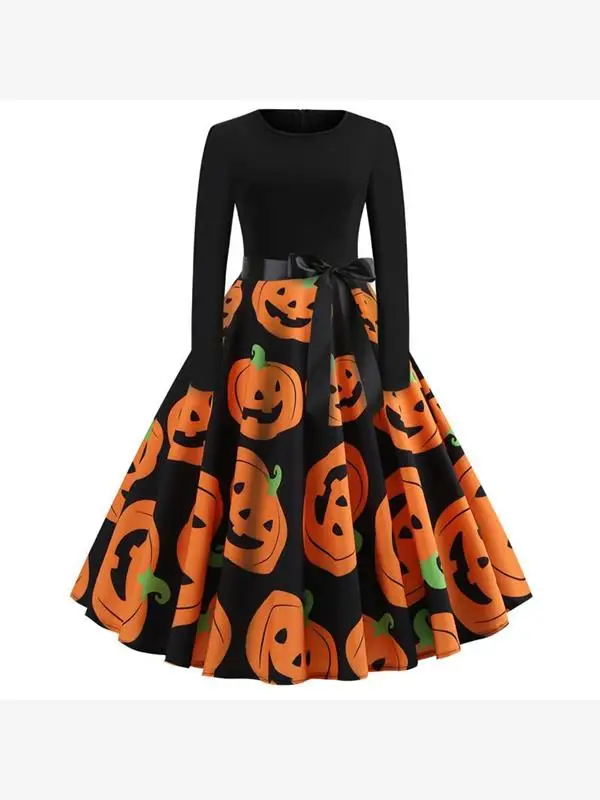 loween Cosplay Costume Props Fancy Pumpkin Women's Dr Cleanfit 45 Deee Slant Cut mid High Waist A-Line Skirt Dr
