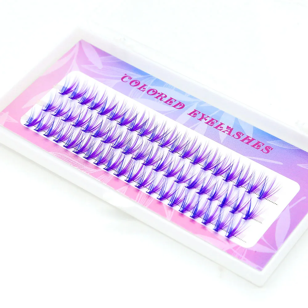 Blau-Lila Gemischte Farbige Wimpern-Cluster, Natürliche Lange 20D Volumen-Effekt Falsche Wimpern, Einzelne Makeup-Wimpernbüschel – Detail 3