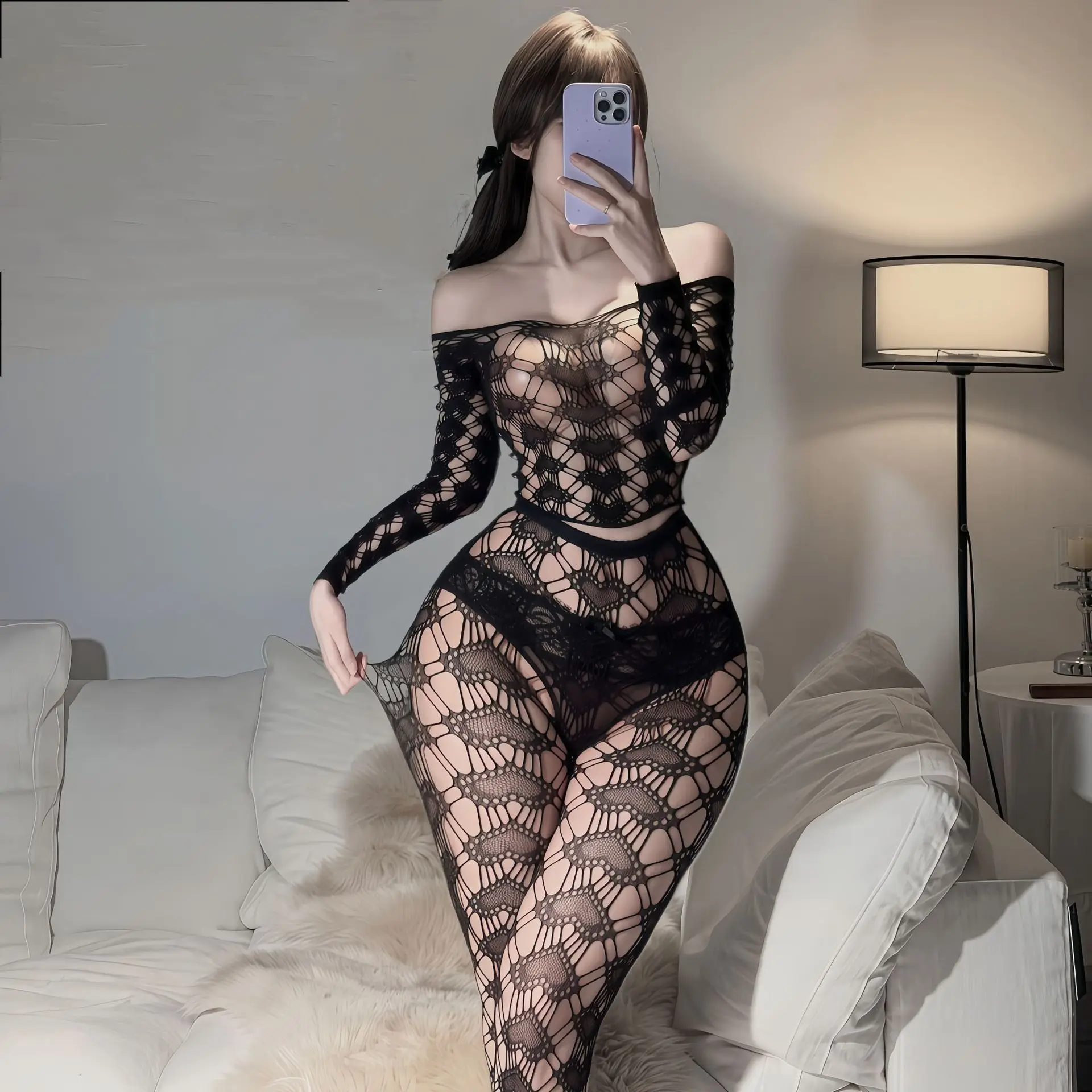 ملابس داخلية مثيرة بدون ظهر شبكية من شبكة صيد السمك ملابس داخلية نسائية ملابس نوم مفتوحة المنشعب ملابس داخلية مثيرة Lenceria الحسية mujer