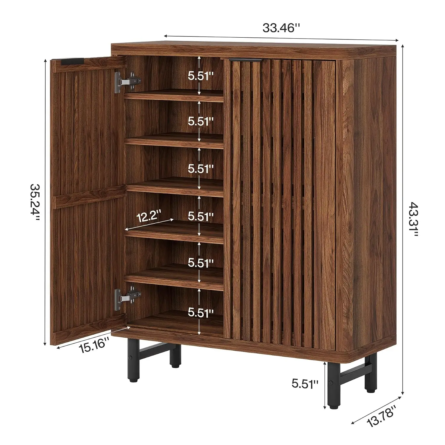 Shutter Door Shoe Cabinet Storage Organizer Entryway Hallway Closet 5-Tier Wooden, Customized