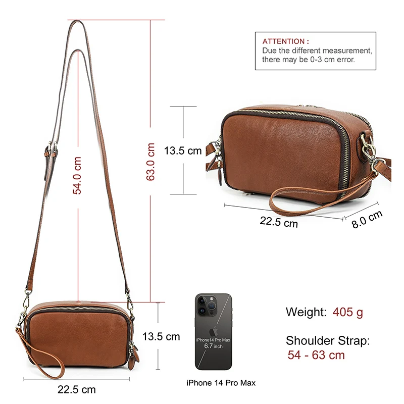 Contact\'S Genuine Leather Crossbody Bag For Women Fashion Casual Satchels Long Strap Sling Shoulder Bag Portable Zipper Handbag