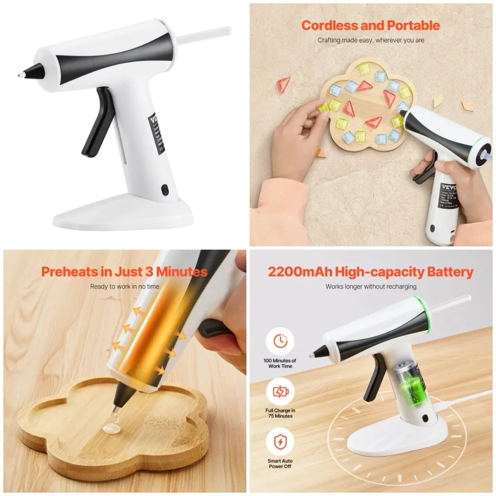 

Rechargeable Hot Glue Gun with 2200mAh Battery, Fast-Heating Mini Wireless Glue Gun Kit, 20 Pcs Glue Sticks, for Crafts, DIY, Ho