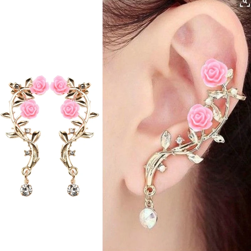 Retro Flower Crawler Earrings Metal Ear Cuff Earring for Women Girl Teen