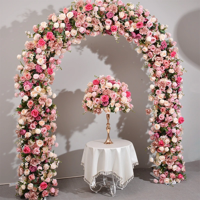 Pink Luxury Rose Hydrangea Flower Row Runner Arrangement Wedding Backdrop Arch Decor Floral With Frame Event Banquet Party Prop