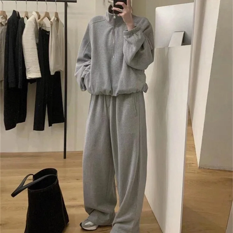 New Fashion Trend Women's Autumn and Winter Casual Sports Jacket Temperament Stand Collar Sweatshirt and Pants Two-piece Set
