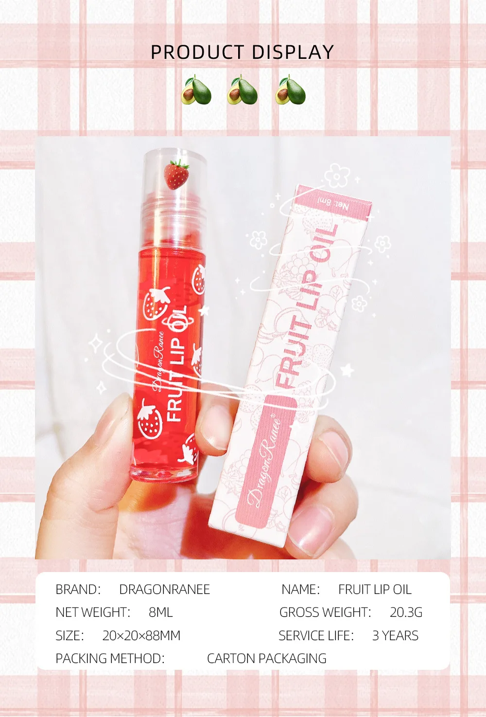 Fruta fresca Roll-On Bálsamo labial Maquillaje de labios Primer Hidratante Aceite de labios transparente Hidratante de larga duración Brillo de