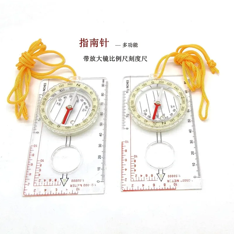 

Transparent Glow-in-the-Dark Compass for Orienteering Compass with Graduated Scale Soft Rubber Ring Magnifier Map Ruler Compass