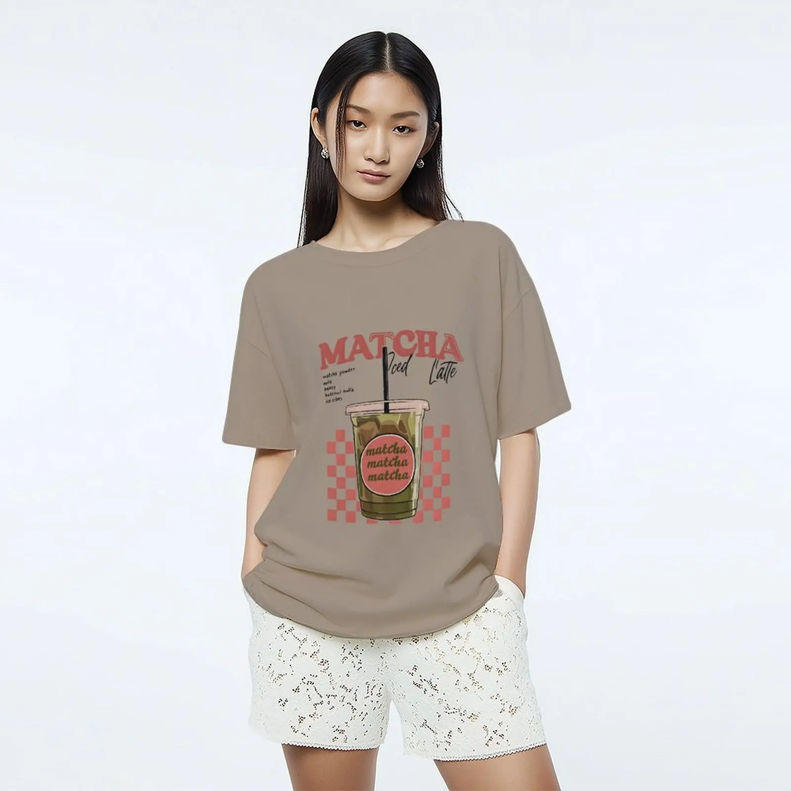 

Women's Bubble Tea Cup Print Short Sleeve Top Breathable Cotton Loose Fit T-shirt Korean Tops Female O-Neck Casual Tee T Shirts
