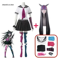 Disfraz de Anime Danganronpa Mioda Ibuki, peluca colorida de cuerno de diablo para mujer, accesorios de disfraz de Carnaval de Halloween