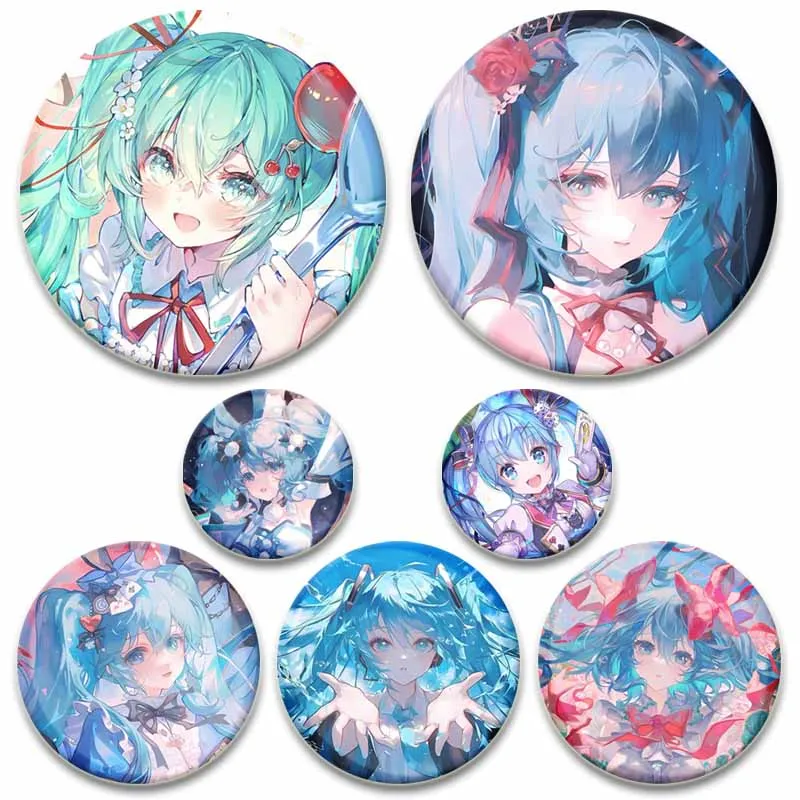 

Kawaii Cartoon Idol Hatsunee Mikuu Coin Badges Tinplate Round Brooch on Backpack Hat Accessories Jewelry Gifts for Friend Kids