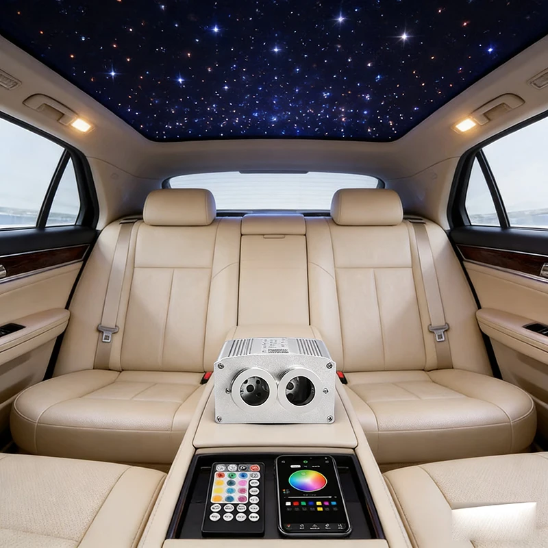 Fiber engine RF Music control Optic Lighting 16W Twinkle Smart APP Cable Starry Effect Ceiling Double Heads Lights car room lamp