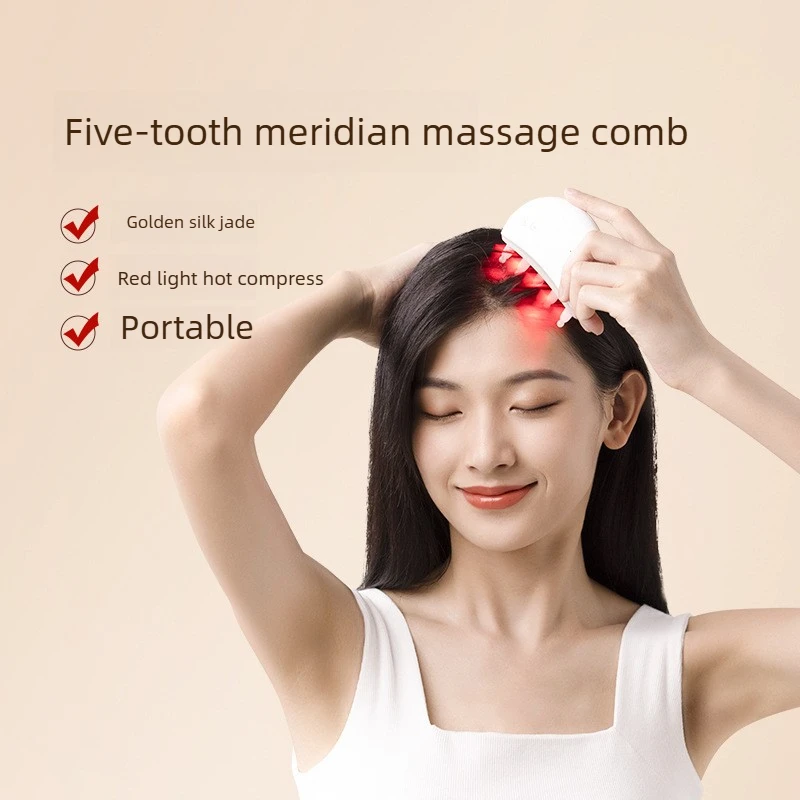 Natural Jade Crescent Massage Comb for Scalp & Face, Gua Sha Scraping Therapy Tool, Strengthen Hair Roots Durable Stone Comb
