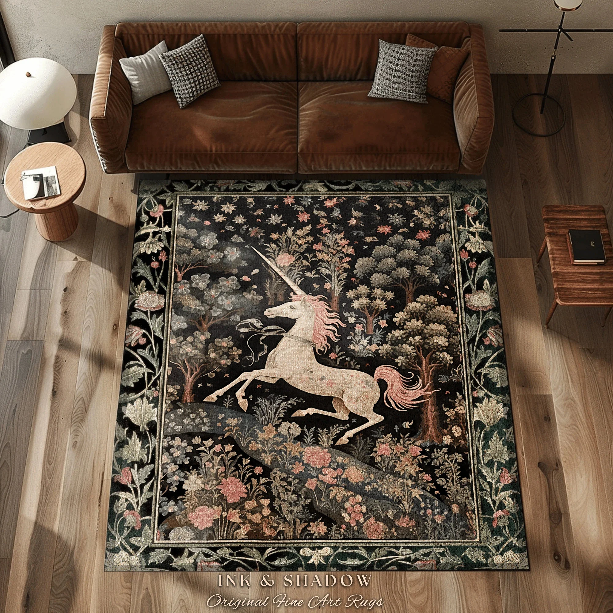 

Celestial Unicorn Aesthetic Rug Folklore Aesthetic Room Decor Morris Inspired Cottagecore Cozy Unicorn Area Rug Mystical Bedroom