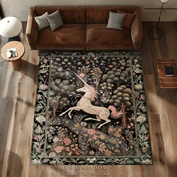 Celestial Unicorn Aesthetic Rug Folklore Aesthetic Room Decor Morris Inspired Cottagecore Cozy Unicorn Area Rug Mystical Bedroom