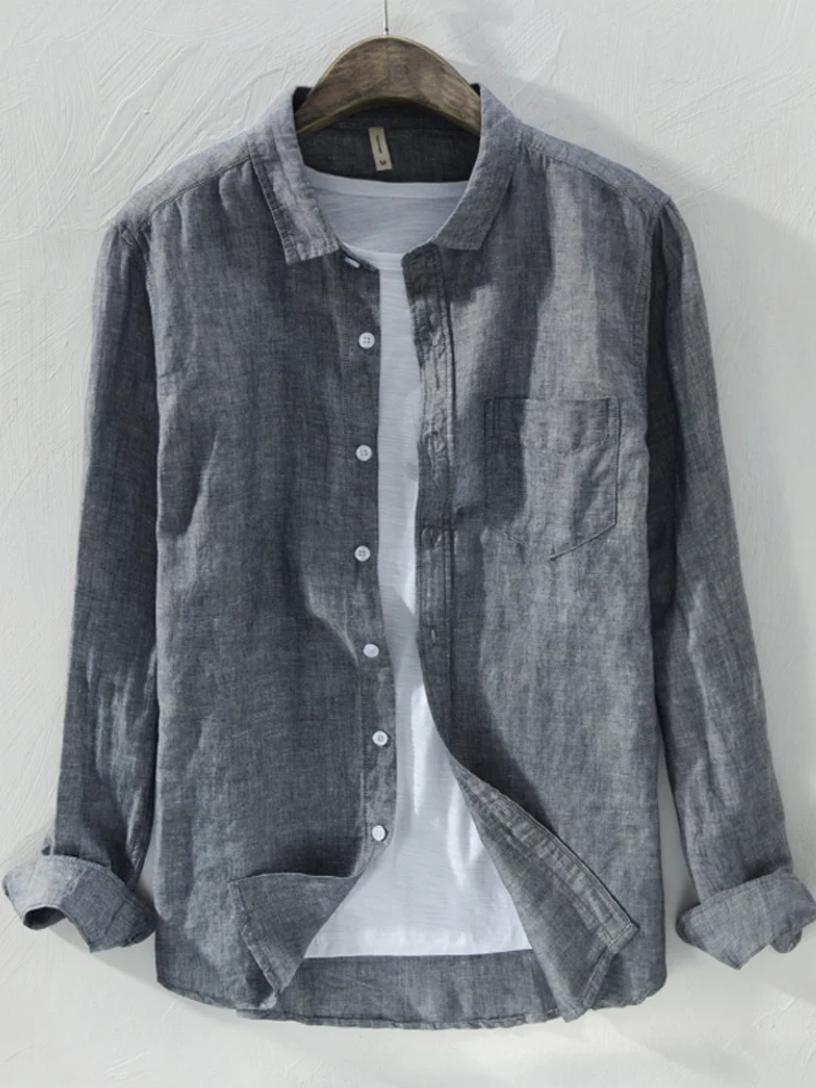 

Loose Fit Linen Cotton irt Men's Casual Lightweight Breathable Spring Autumn Color Long Sve Outerwear