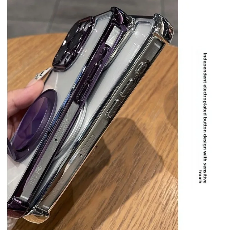 حافظة شفافة بحافة مطلية بأربعة زوايا لهاتف OPPO Reno 15 Pro Max 14 13 FS/F A6/A5 Pro A5X A3X A40 A40M 4G/5G غطاء حامل دوران